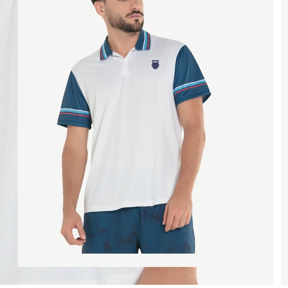 K-Swiss White and Blue Polo Shirt Dynamic Color-Block Design